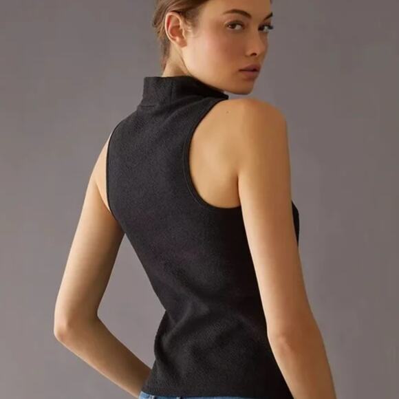 NWT Anthropologie Maeve Black Mock Neck Top - Large - Picture 2 of 5